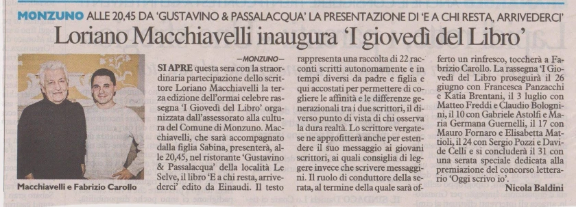 Mauro Fornaro ai giovedì del libro a Monzuno