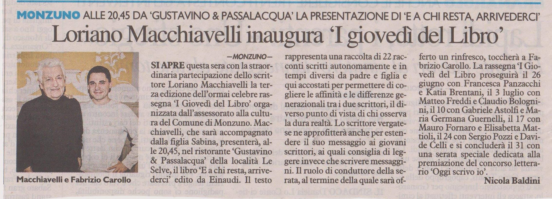 Mauro Fornaro ai giovedì del libro a Monzuno