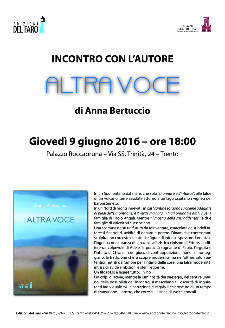 Presentazione romanzo Altra Voce di Anna Bertuccio a Palazzo Roccabruna (TN)
