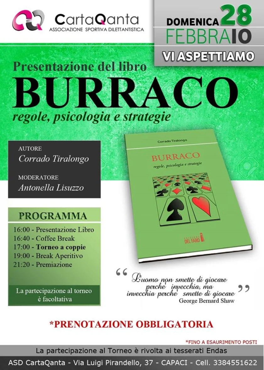 Presentazione a Capaci (Palermo) del libro “Burraco – regole, psicologia e strategie”