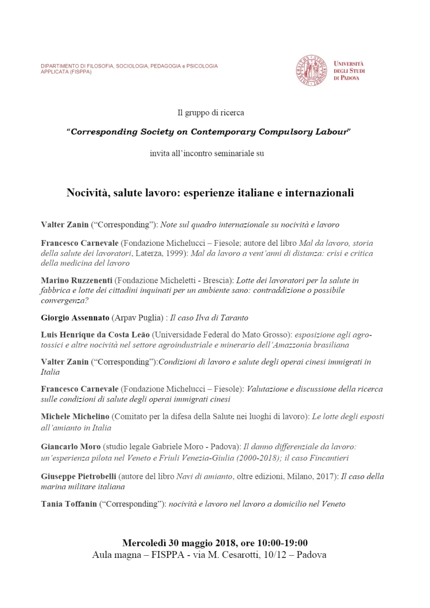 Nocività, salute lavoro: esperienze italiane e internazionali
