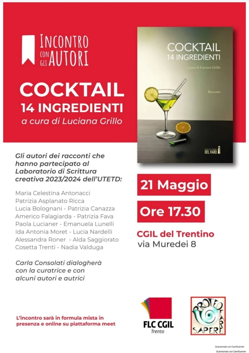 Gli autori dei racconti raccolti in "Cocktail. 14 ingredienti" alla CGIL di Trento