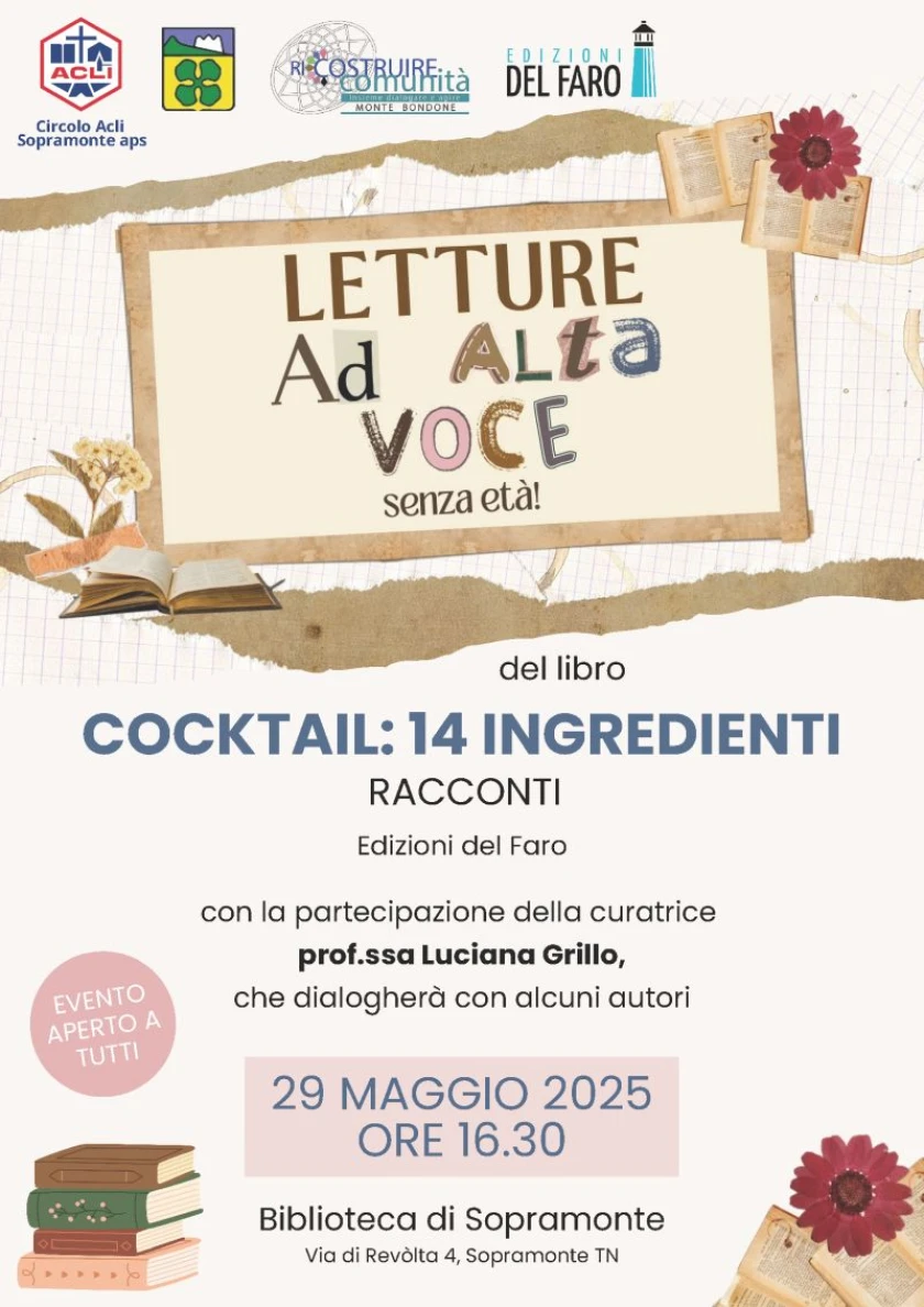 Prosegue in biblioteca a Sopramonte (TN) il tour di "Cocktail. 14 ingredienti"