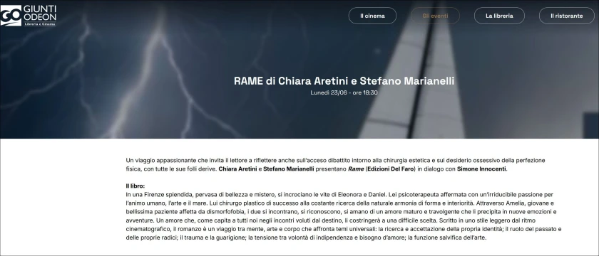 "Rame", romanzo d'esordio di Chiara Aretini e Stefano Marianelli, alla Giunti Odeon di Firenze