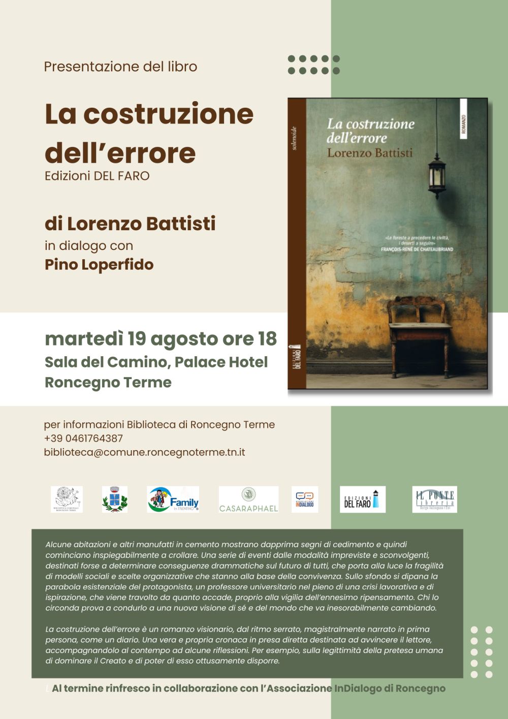 "La costruzione dell'errore": presentazione a Roncegno del bel romanzo di Lorenzo Battisti