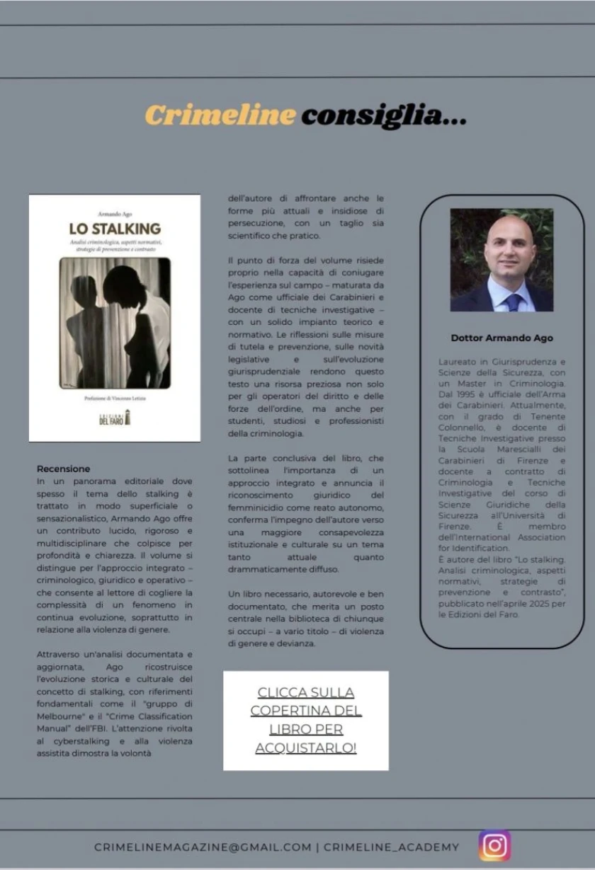 Crimeline consiglia "Lo stalking" di Armando Ago