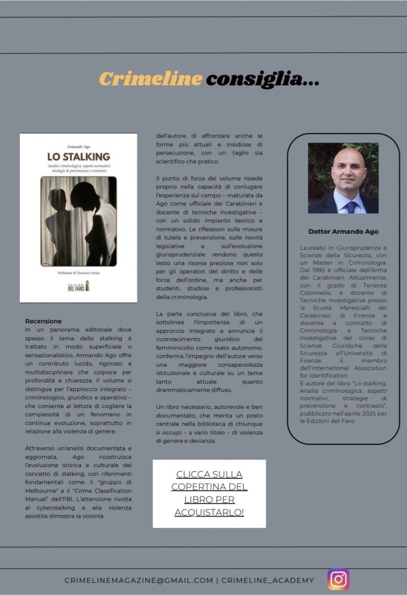 Crimeline consiglia "Lo stalking" di Armando Ago