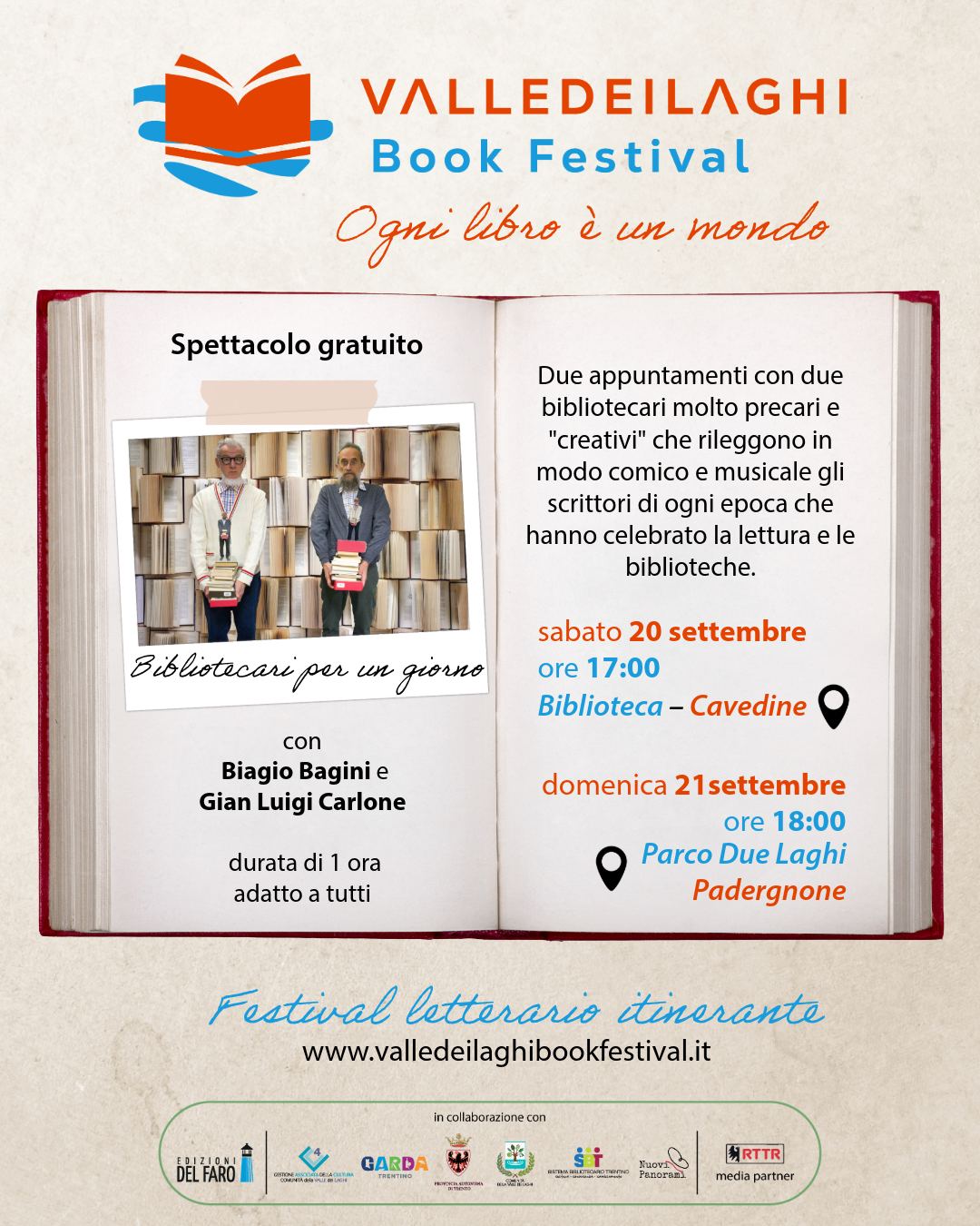 "Bibliotecari per un giorno?" con Bagini e Carlone al Valle dei Laghi Book Festival