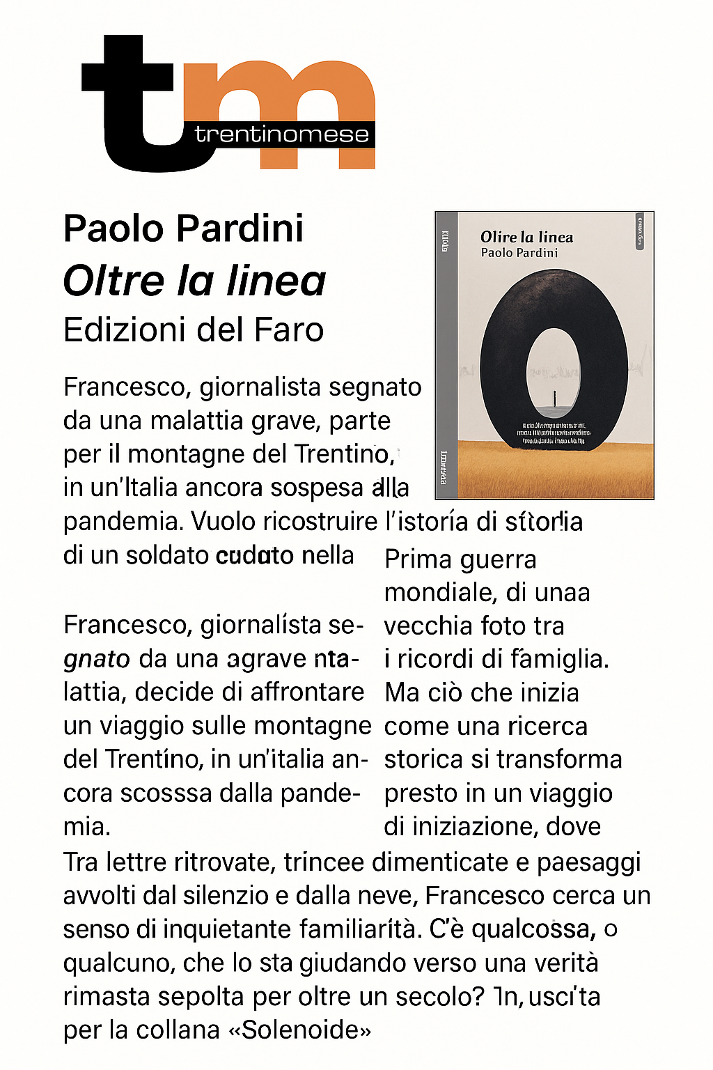 "Oltre la Linea" su "Trentino Mese"