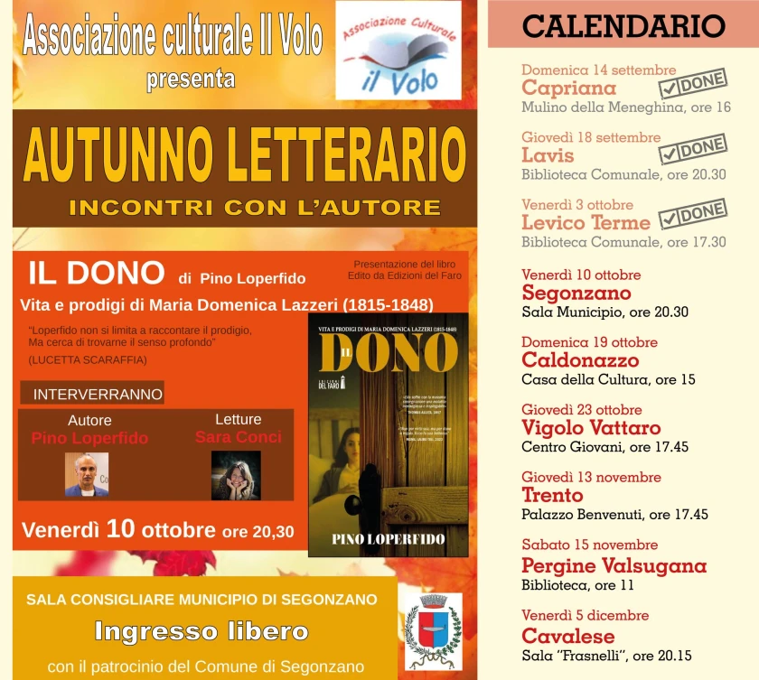 "Il dono" con Pino Loperfido a Segonzano (TN) nell'Autunno letterario