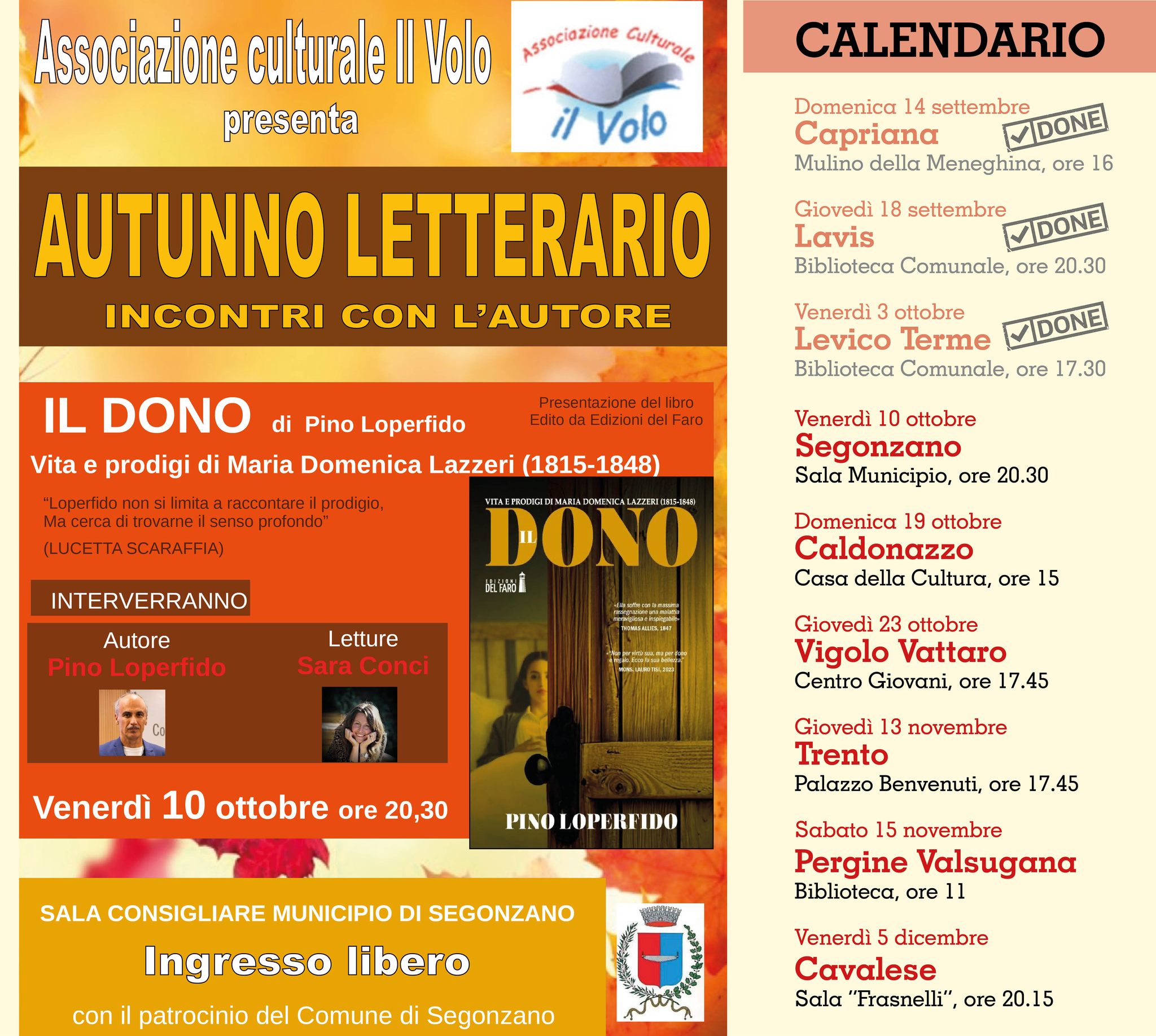 "Il dono" con Pino Loperfido a Segonzano (TN) nell'Autunno letterario