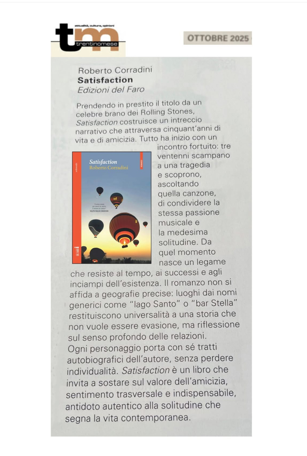 Recensione di "Satisfaction" su TrentinoMese