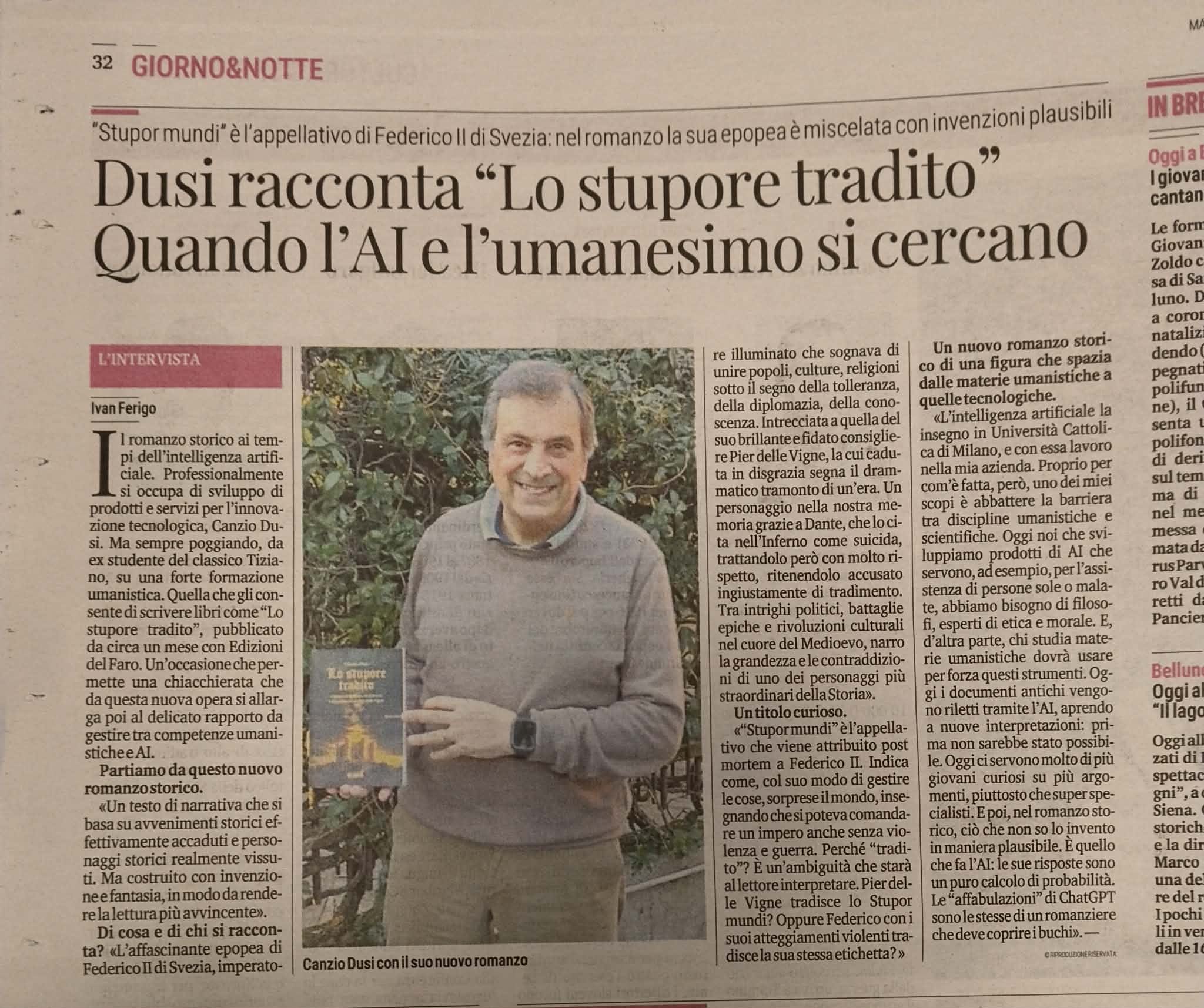"Lo stupore tradito" recensito sul Corriere delle Alpi