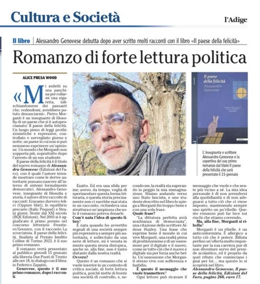 Intervista ad Alessandro Genovese su "l'Adige"