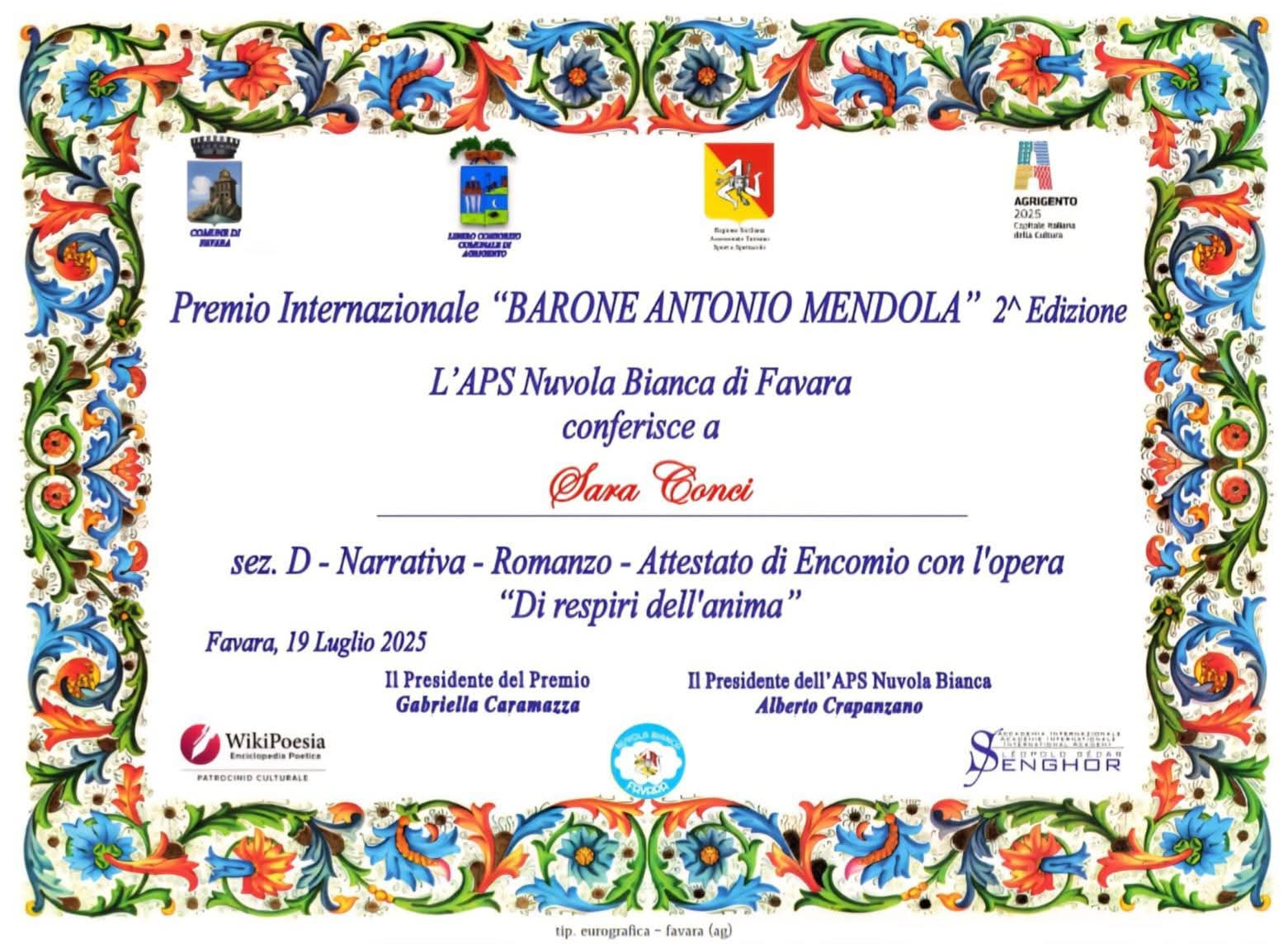 Premio "Barone Antonio Mendola" 2025