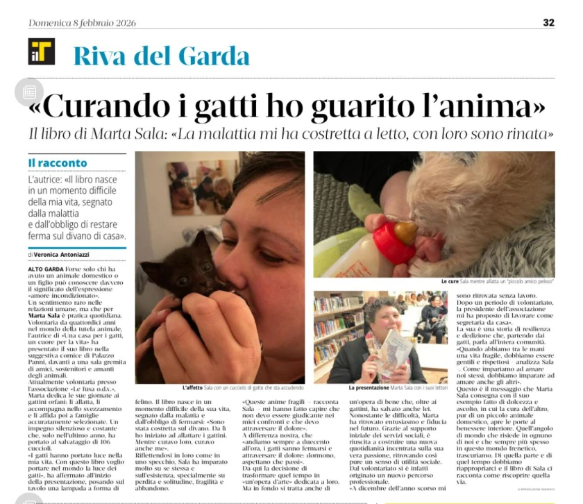Il quotidiano T parla di "Una casa per I gatti, un cuore per la vita" di Marta Sala