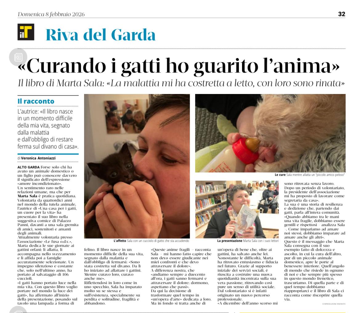 Il quotidiano T parla di "Una casa per I gatti, un cuore per la vita" di Marta Sala