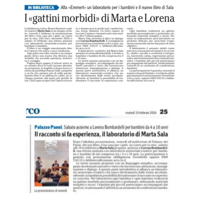 L'Adige racconta il laboratorio ispirato da "Una casa per I gatti, un cuore per la vita"