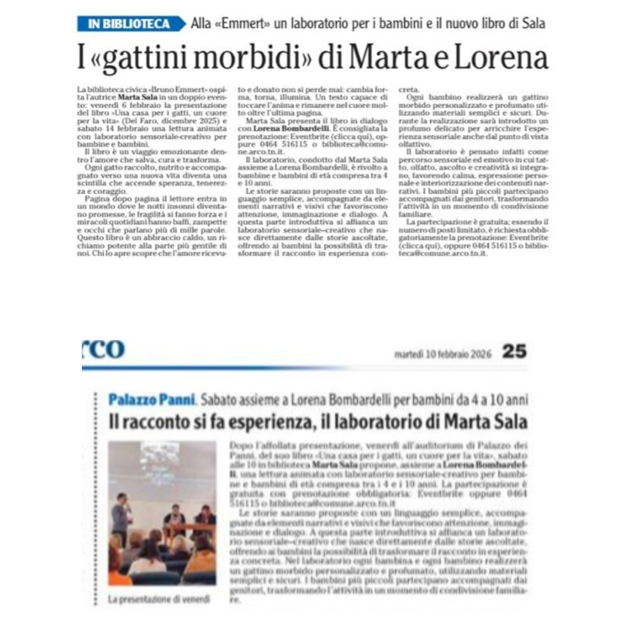 L'Adige racconta il laboratorio ispirato da "Una casa per I gatti, un cuore per la vita"