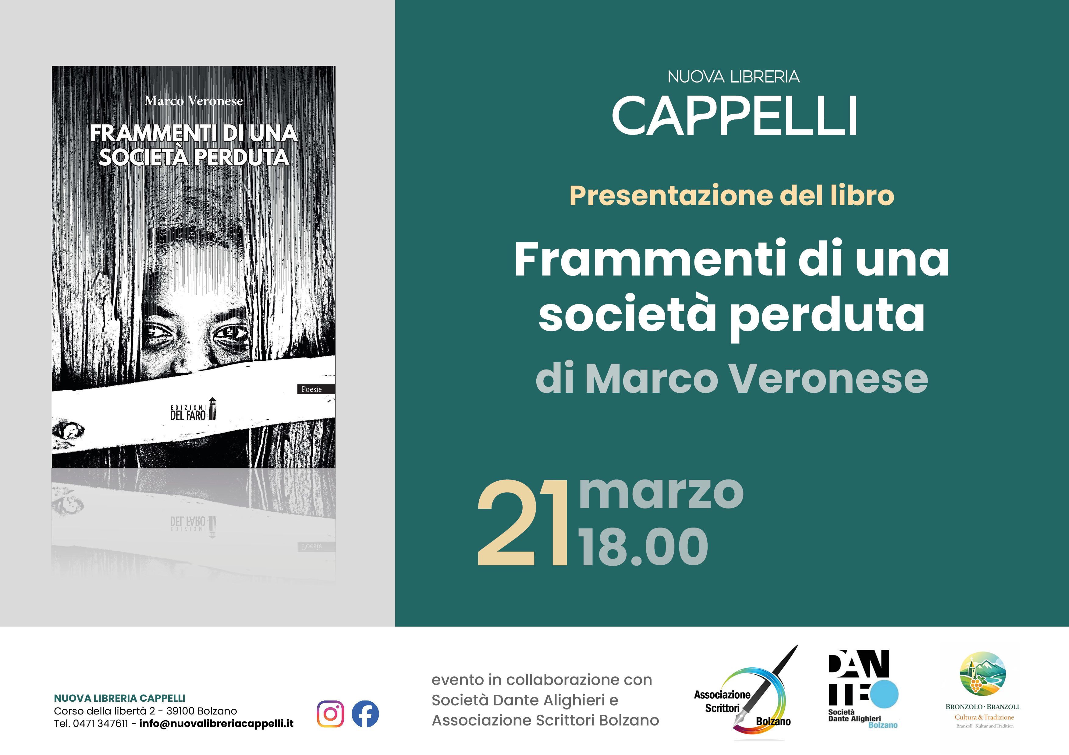 Festeggiamo la giornata mondiale della poesia con Marco Veronese alla nuova libreria Cappelli di Bolzano