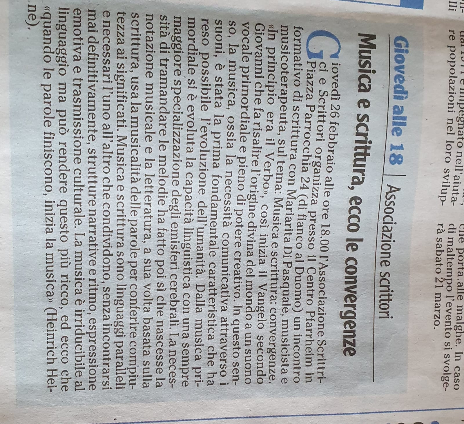 Musicoterapia: conferenza e corso di scrittura