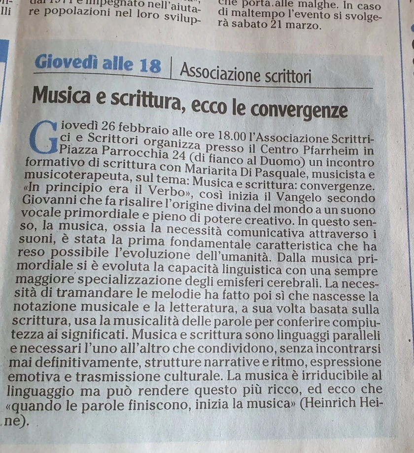 Musicoterapia: conferenza e corso di scrittura