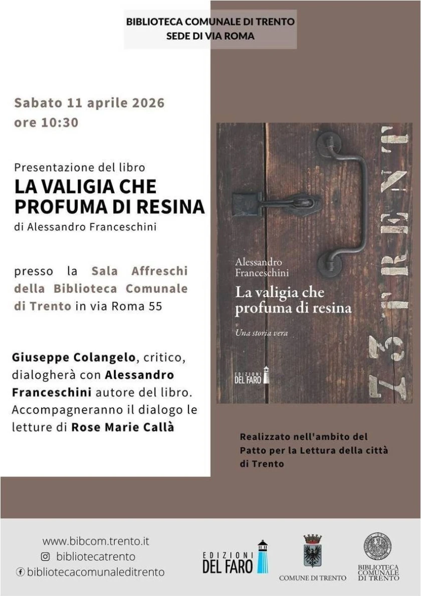 Alessandro Franceschini con "La valigia che profuma di resina" alla Biblioteca comunale di Trento