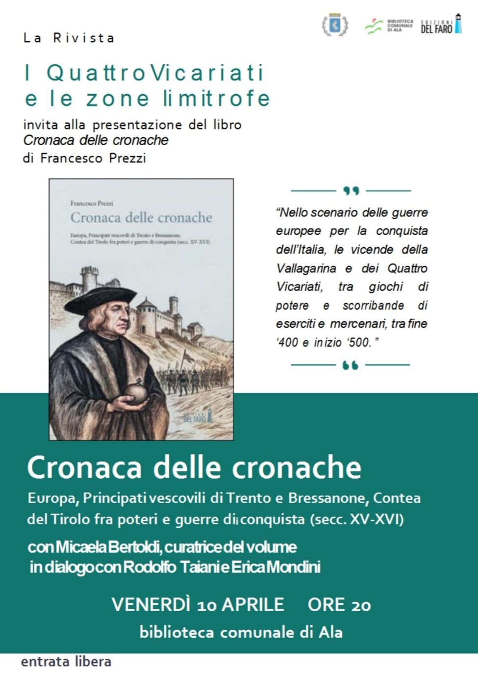 "Cronaca delle cronache" di Francesco Prezzi ad Ala (TN)