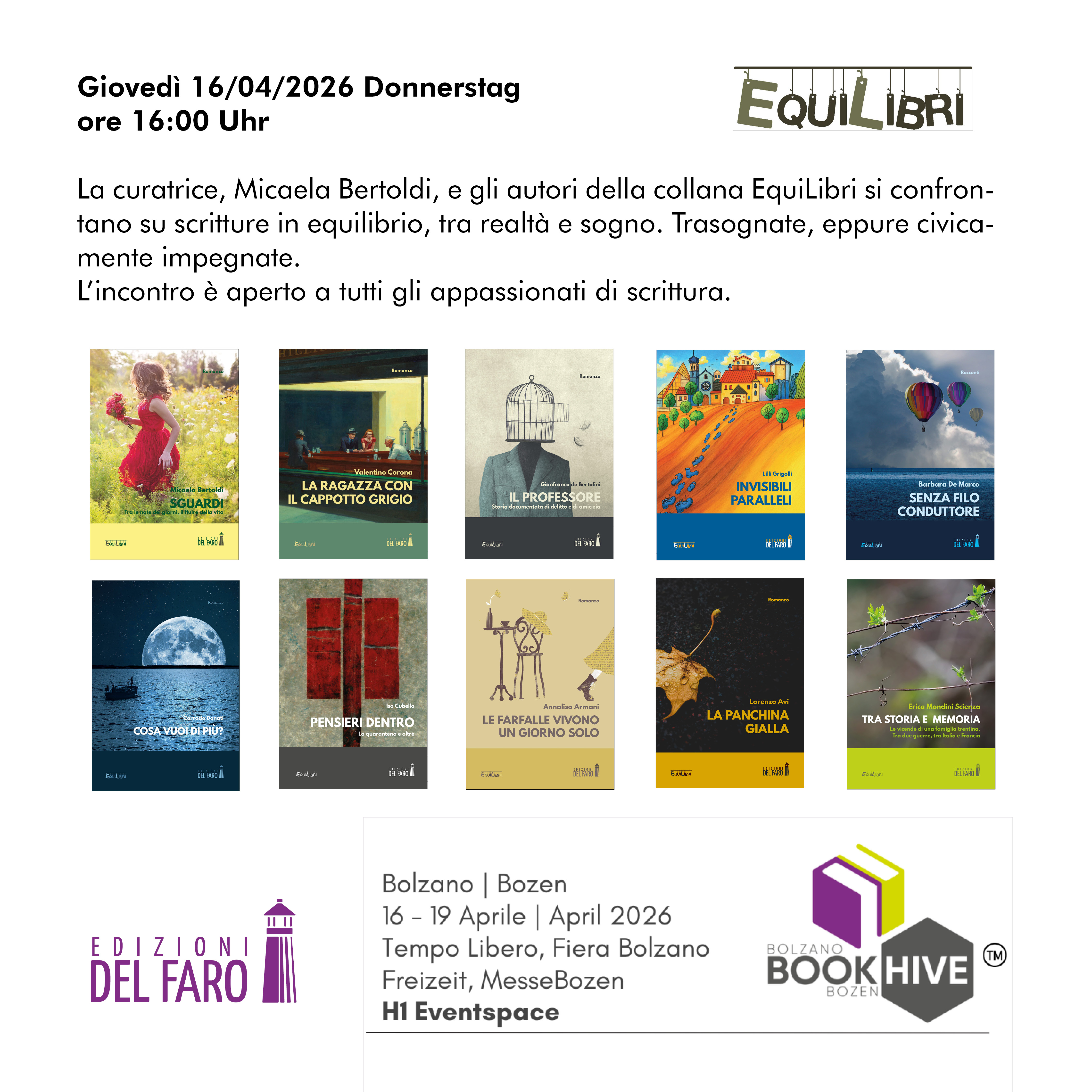 Si parla di scritture con gli autori della collana EquiLibri alla BookHive di Bolzano