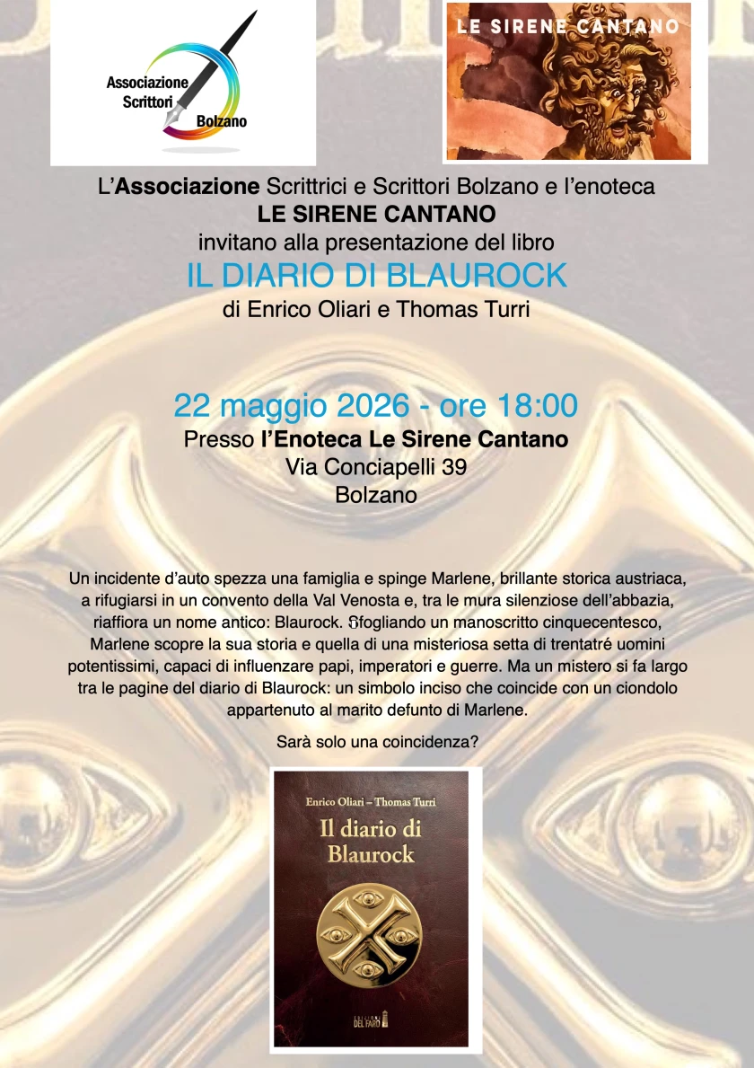 "Il diario di Blaurock" a Bolzano, all'enoteca Le Sirene cantano