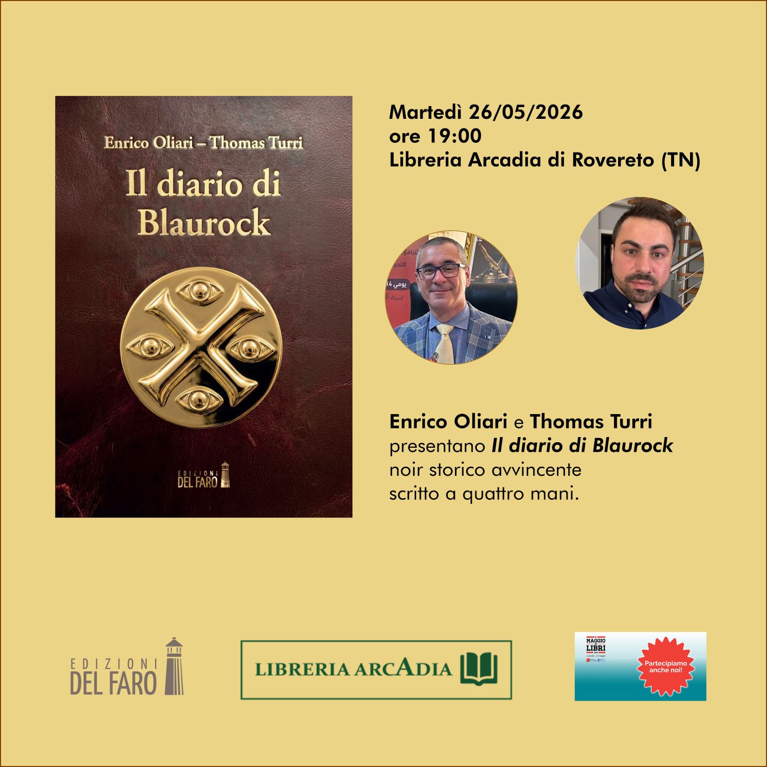 All'Arcadia di Rovereto (TN) Enrico Oliari e Thomas Turri con "Il diario di Blaurock"