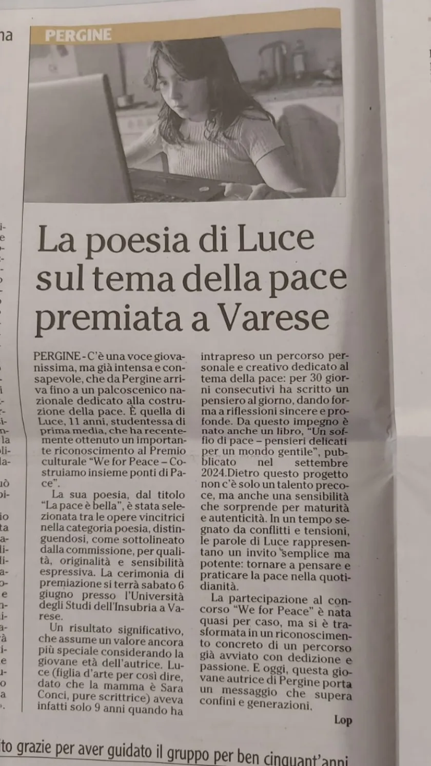 Un articolo dedicato alla poesia di Luce sull quotidiano L'Adige