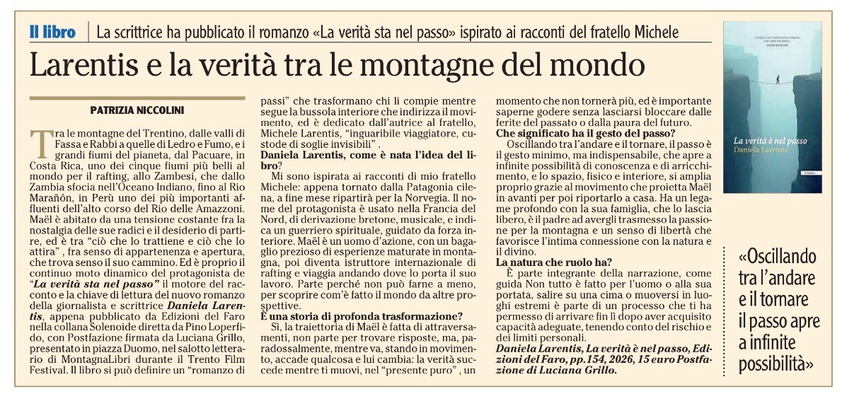 "La verità è nel passo" sul quotidiano L'Adige