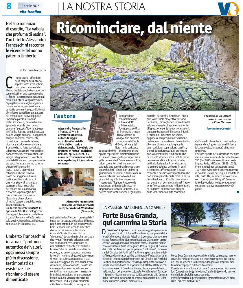 "Ricominciare, dal niente": Patrizia Niccolini recensisce "La valigia che profuma di resina" su Vita Trentina
