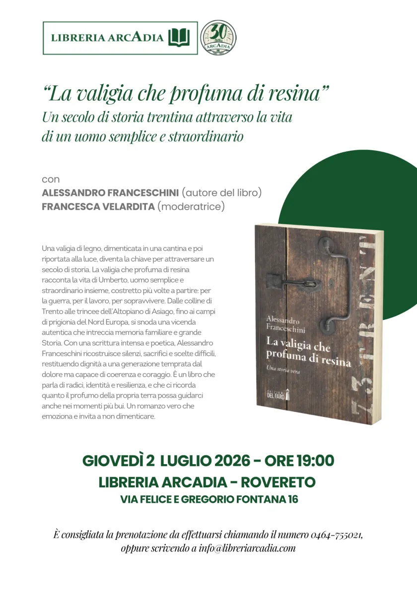 Presentazione del libro: "La valigia che profuma di resina" alla libreria Arcadia di Rovereto