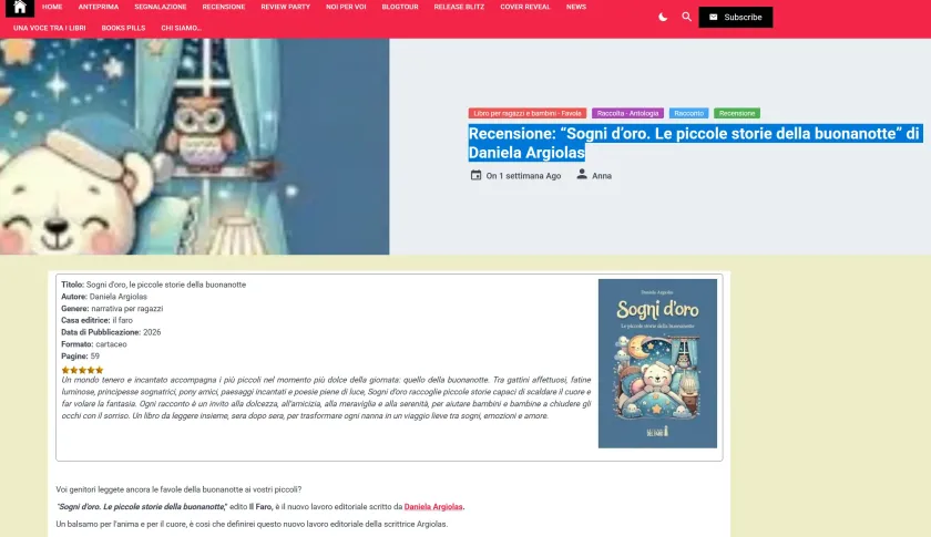 Il libro “Sogni d’oro" su "La bottega dei libri"
