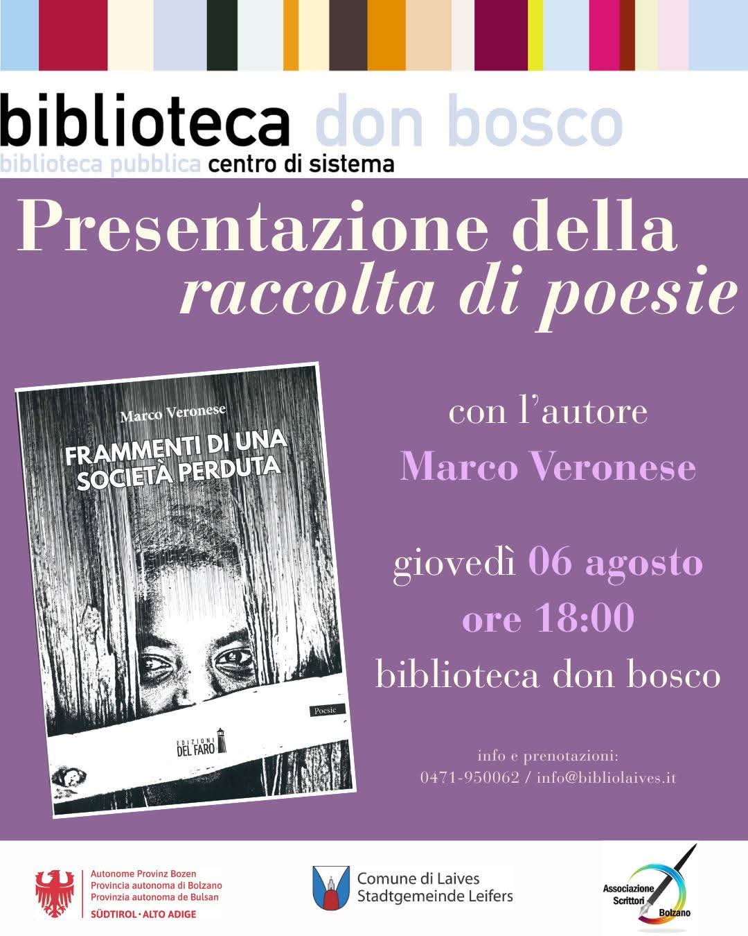 La poesia di Marco Veronese in biblioteca a Laives (BZ)