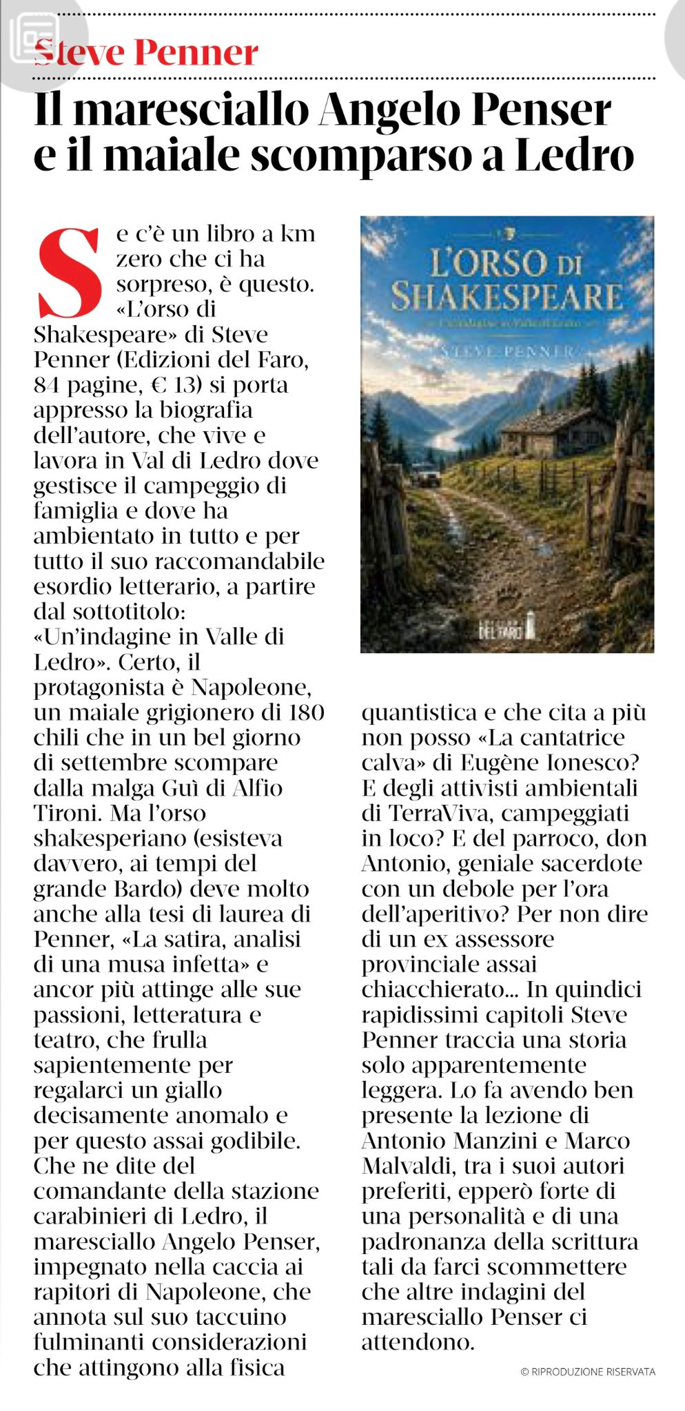 Recensione di Carlo Martinelli  per il quotidiano il T