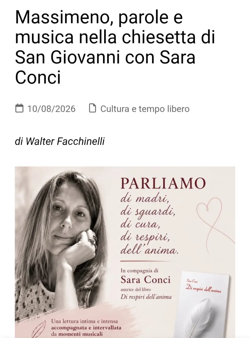 Sul sito Campane di Pinzolo si ricorda l'appuntamento di giovedì 13 agosto con Sara Conci
