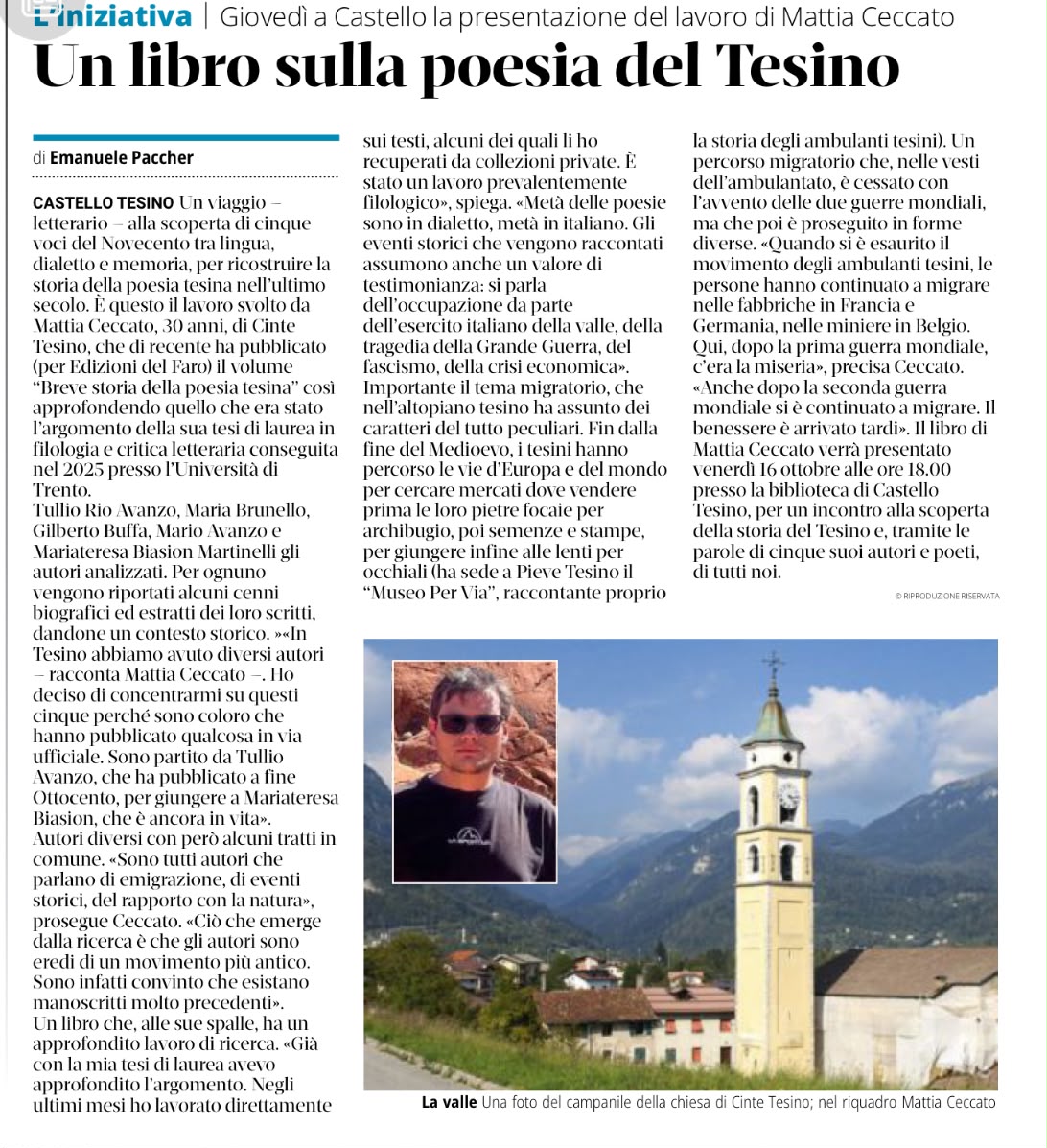 Mattia Ceccato sul quotidiano IlT del 14 ottobre 2026